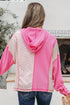 Textured Waffle Knit Floral Print Patchwork Oversized Hoodie