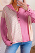 Textured Waffle Knit Floral Print Patchwork Oversized Hoodie