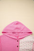 Textured Waffle Knit Floral Print Patchwork Oversized Hoodie
