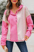 Textured Waffle Knit Floral Print Patchwork Oversized Hoodie