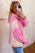 Textured Waffle Knit Floral Print Patchwork Oversized Hoodie