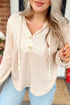 Textured Waffle Knit Henley Button Hooded Pullover