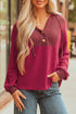 Textured Waffle Knit Henley Button Hooded Pullover