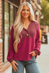 Textured Waffle Knit Henley Button Hooded Pullover
