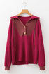 Textured Waffle Knit Henley Button Hooded Pullover