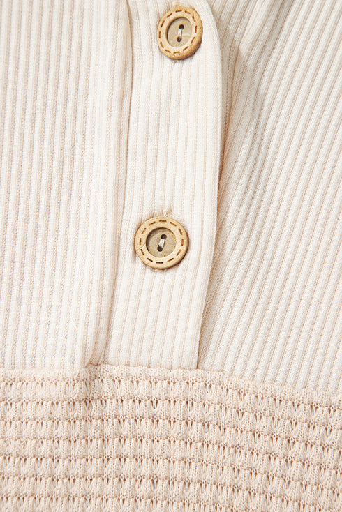 Textured Waffle Knit Henley Button Hooded Pullover