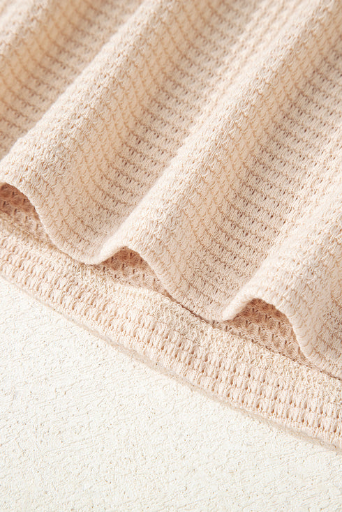 Textured Waffle Knit Henley Button Hooded Pullover