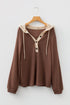 Textured Waffle Knit Henley Button Hooded Pullover