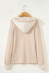 Textured Waffle Knit Henley Button Hooded Pullover