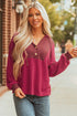 Textured Waffle Knit Henley Button Hooded Pullover