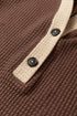 Textured Waffle Knit Henley Button Hooded Pullover