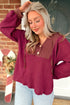 Textured Waffle Knit Henley Button Hooded Pullover