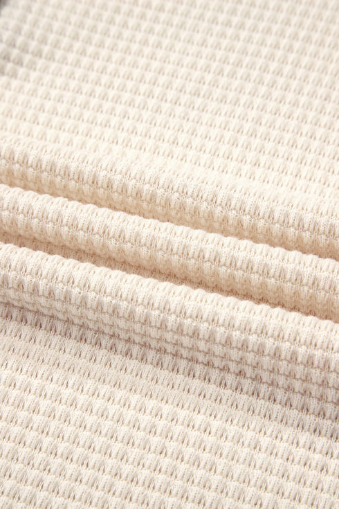Textured Waffle Knit Henley Button Hooded Pullover