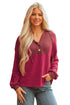 Textured Waffle Knit Henley Button Hooded Pullover