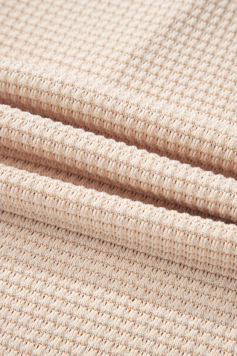 Textured Waffle Knit Henley Button Hooded Pullover