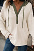 Textured Waffle Knit Henley Button Hooded Pullover