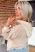 Textured Waffle Knit Henley Button Hooded Pullover