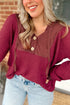Textured Waffle Knit Henley Button Hooded Pullover