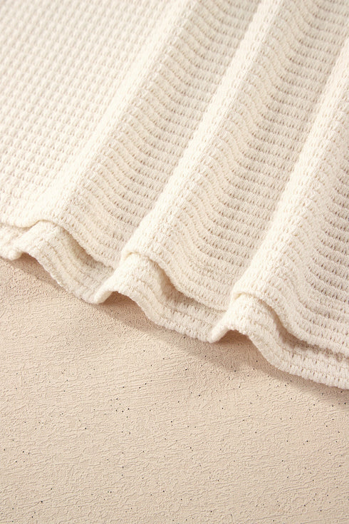 Textured Waffle Knit Henley Button Hooded Pullover