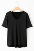 Textured Waffle Knit High Low Cuffed Sleeve Tee