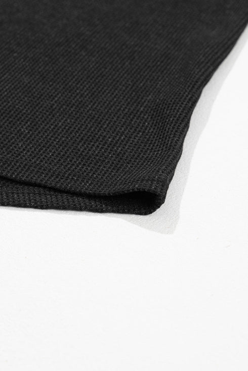 Textured Waffle Knit High Low Cuffed Sleeve Tee