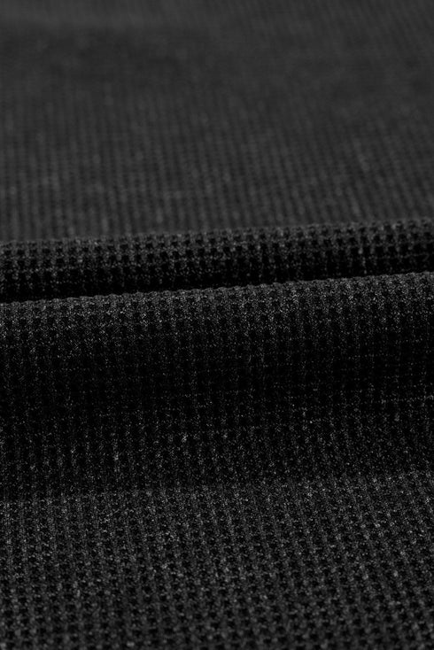 Textured Waffle Knit High Low Cuffed Sleeve Tee