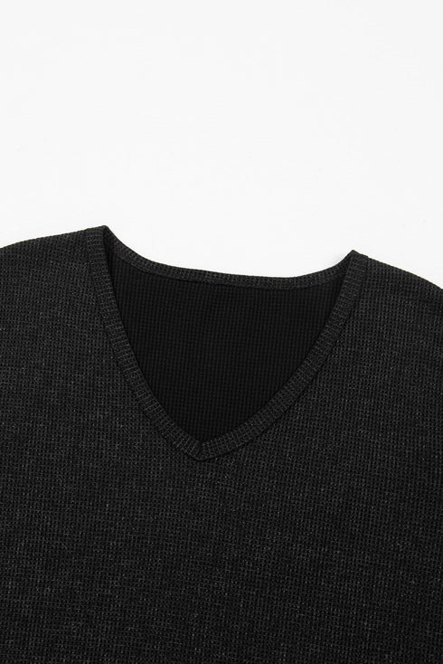Textured Waffle Knit High Low Cuffed Sleeve Tee