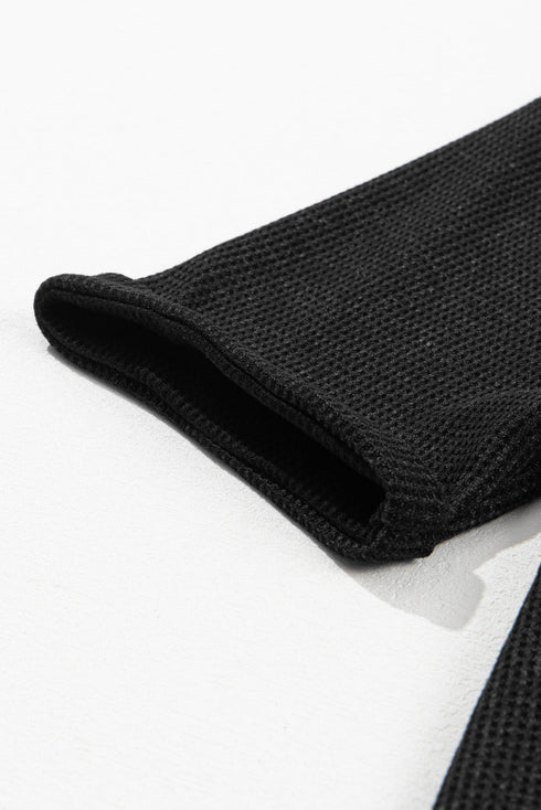 Textured Waffle Knit High Low Cuffed Sleeve Tee
