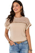 Textured Waffle Knit Lace Patchwork V Neck Top