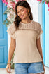 Textured Waffle Knit Lace Patchwork V Neck Top