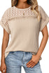 Textured Waffle Knit Lace Patchwork V Neck Top