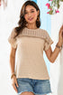 Textured Waffle Knit Lace Patchwork V Neck Top