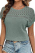 Textured Waffle Knit Lace Patchwork V Neck Top