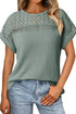 Textured Waffle Knit Lace Patchwork V Neck Top