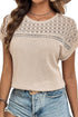 Textured Waffle Knit Lace Patchwork V Neck Top