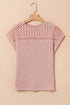 Textured Waffle Knit Lace Patchwork V Neck Top