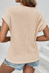 Textured Waffle Knit Lace Patchwork V Neck Top