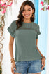 Textured Waffle Knit Lace Patchwork V Neck Top