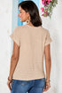 Textured Waffle Knit Lace Patchwork V Neck Top