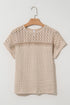 Textured Waffle Knit Lace Patchwork V Neck Top