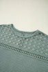 Textured Waffle Knit Lace Patchwork V Neck Top