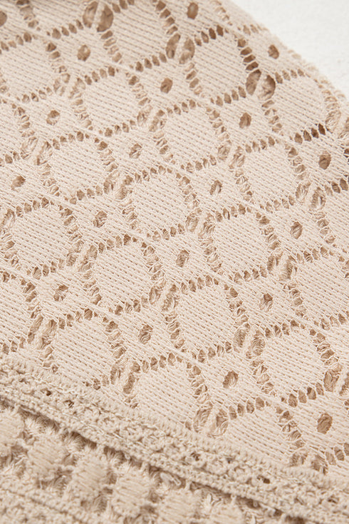 Textured Waffle Knit Lace Patchwork V Neck Top