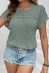Textured Waffle Knit Lace Patchwork V Neck Top
