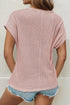 Textured Waffle Knit Lace Patchwork V Neck Top