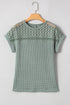 Textured Waffle Knit Lace Patchwork V Neck Top