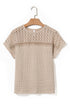 Textured Waffle Knit Lace Patchwork V Neck Top