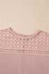 Textured Waffle Knit Lace Patchwork V Neck Top