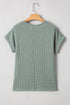 Textured Waffle Knit Lace Patchwork V Neck Top