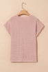 Textured Waffle Knit Lace Patchwork V Neck Top