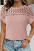 Textured Waffle Knit Lace Patchwork V Neck Top